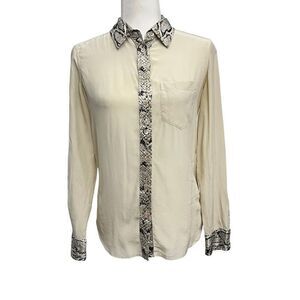 Equipment Femme Women's Cream Snake Print Button Up Long Sleeve Shirt Size XS